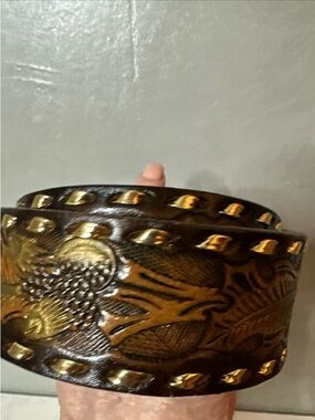 Vintage Tooled Leather Belt BROWN Embossed Name BELT DONNIE 32